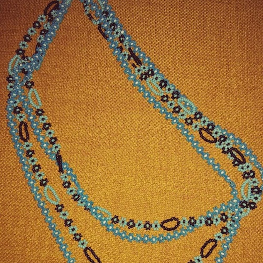 Vintage Handmade Beaded Blue & Black Necklace set
